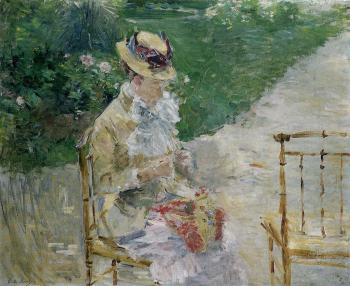 Berthe Morisot : Young Woman Sewing in the Garden